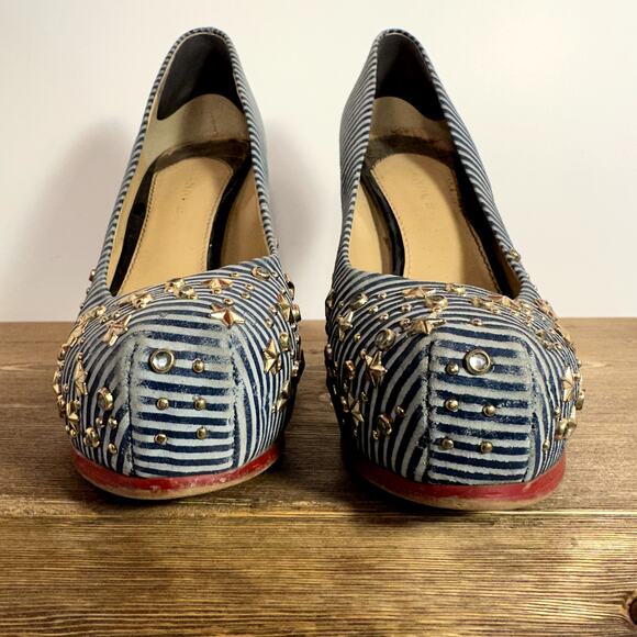 Gianni Bini Chunky Platform Ultra High Heels SZ 7 Nautical Striped Star  Retro - Picture 5 of 10